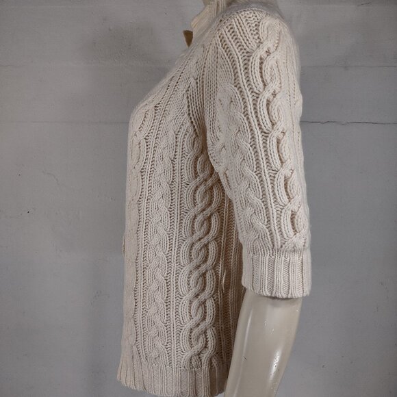 Theory ivory cream 100% Cashmere cable knit open front cardigan ladies Medium - Picture 6 of 8